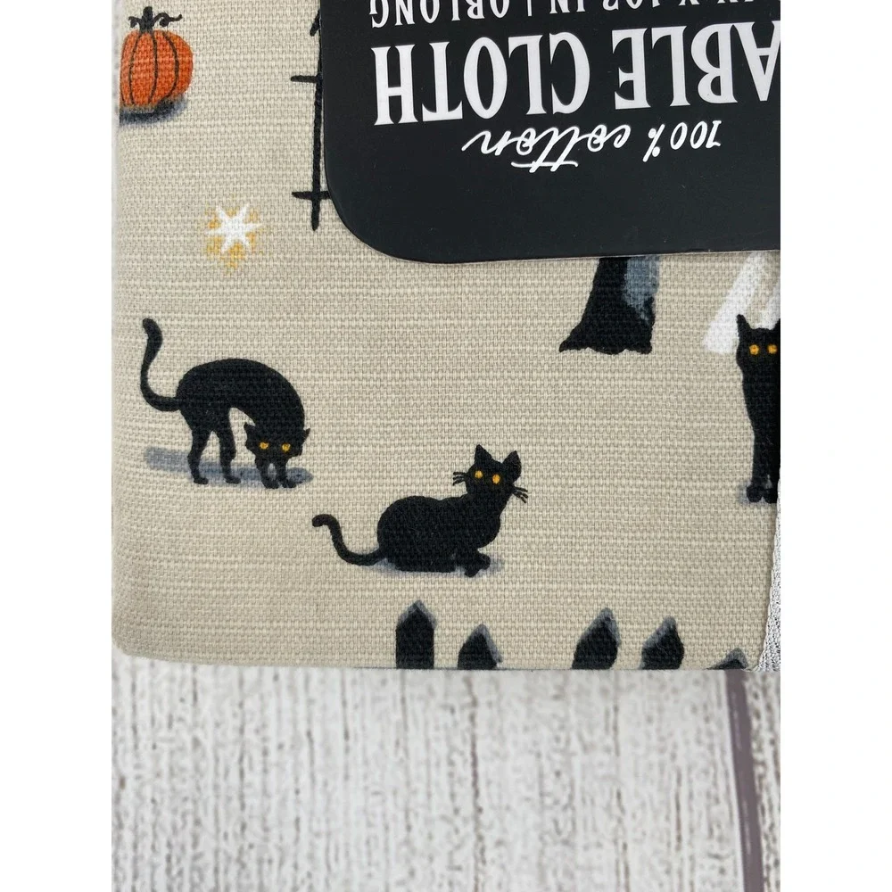 Lunaville Tablecloth Halloween 60x102 Tan Ghost Cat Pumpkin Oblong Fall Autumn